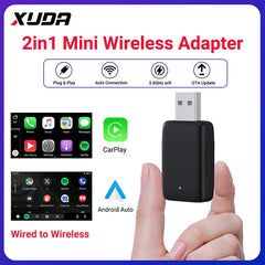 2026 NEW Wired to Wireless CarPlay and Android Auto 2 in 1 Mini Adapter 5GHz WiFi5 for 99% Original Wired CarPlay/Auto Cars