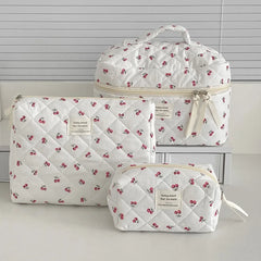 Fashion Pink Flower Women's Clutch Bag Sets Toiletry Makeup Tool Storage Pouch Quilting Cosmetics Organizers Handbag for Travel