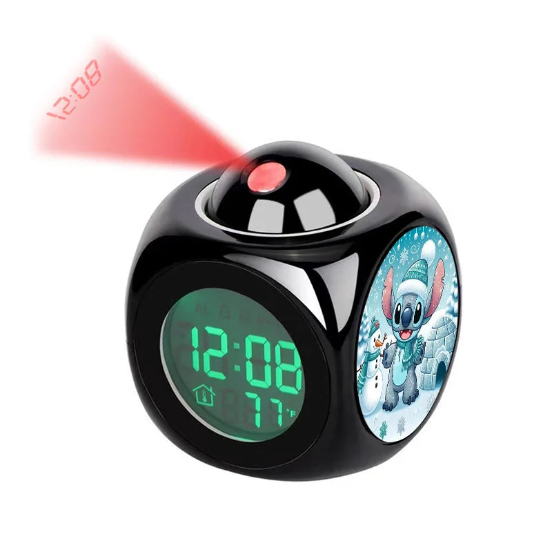 Disney Cartoon Stitch Digital Alarm Clock Lcd Projector Temperature Time Date Projection Display Desk Decoration Timer Kawaii