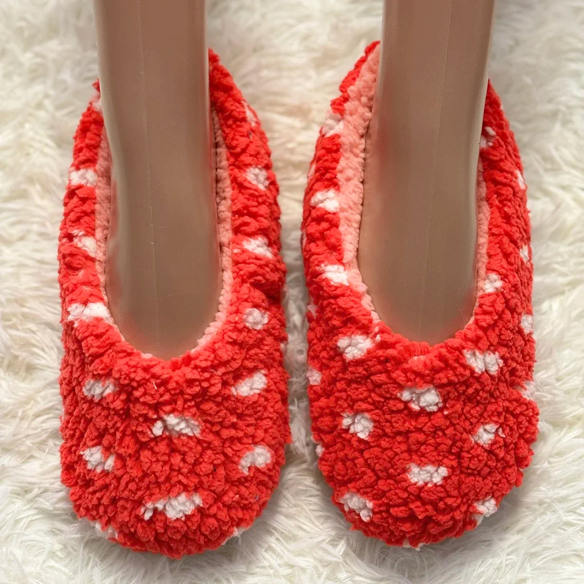 Home House Slipper Women Winter Warm Plush Thick Heart Love None Grip Soft Cute Funny Indoor Female Fluffy Floor Shoe Flat Fuzzy