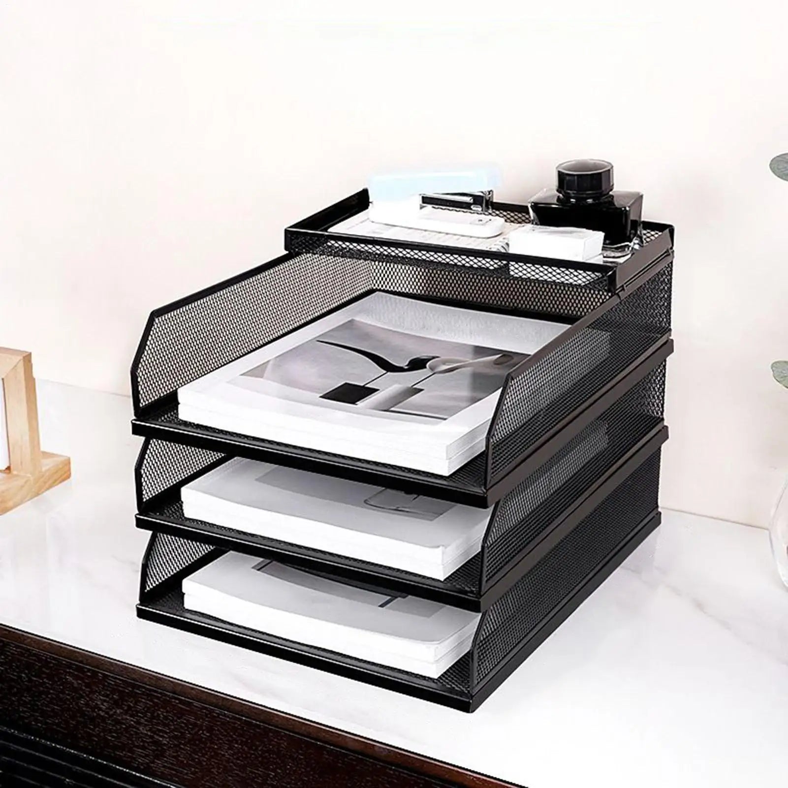 Desk Trays Metal Mesh Stackable File Desktop Organizer Document Holder Stackable Storage Rack For Students Notebook Book Drawer