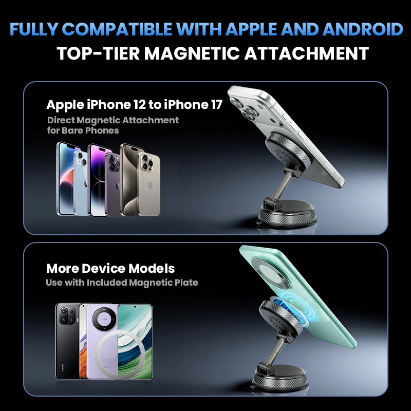 Magnetic Wireless Car Charger Mount Vacuum Suction Cup Phone Holder Stand For iPhone 17 16 15 14 13 12 Pro Max Fast Charging