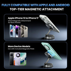 Magnetic Wireless Car Charger Mount Vacuum Suction Cup Phone Holder Stand For iPhone 17 16 15 14 13 12 Pro Max Fast Charging