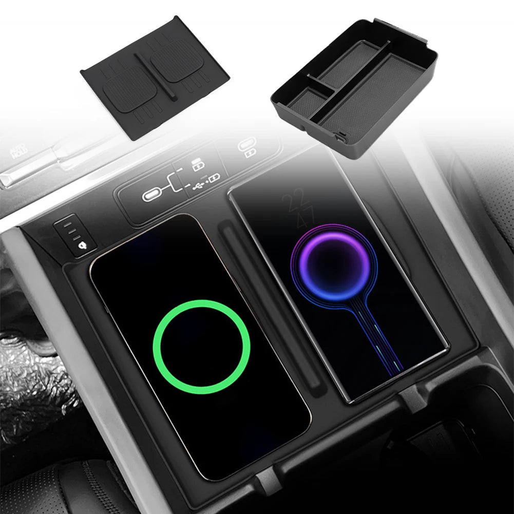 Car Wireless Charging Silicone Pad Armrest Storage Box For Hyundai For Santa For Fe Interior Storage Center Console Organizer
