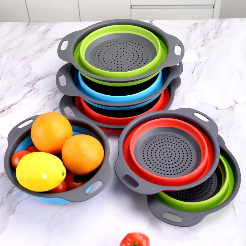 Drain Basket Silicone Vegetable Fruits Washing Drain Basket Folding Colander Strainer Collapsible Drainer Kitchen Tool Acetamide
