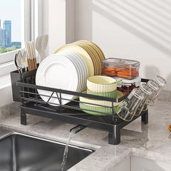 Large Anti-Rust Dish Drying Rack – Multifunctional Kitchen Counter Rack with Cutlery, Cup Holders & Drainboard