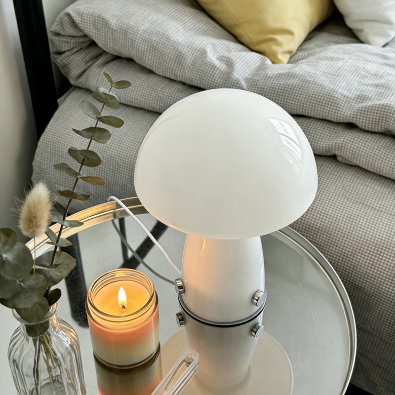 Nordic Vintage High Appearance Level Mushroom Table Lamp Girls Ambient Light for Bedroom Bedside Plug in Creative Reading Night