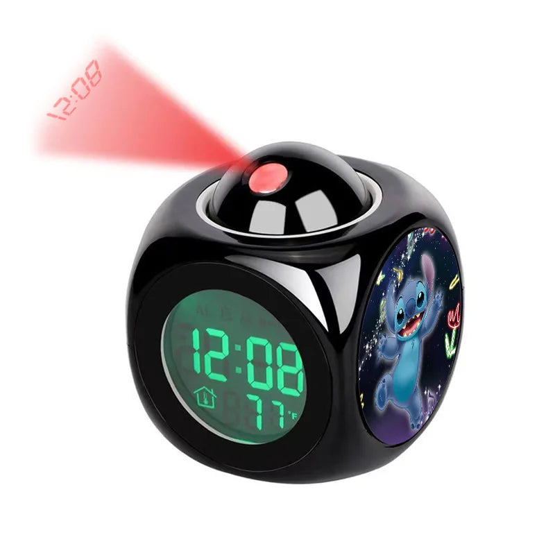 Disney Cartoon Stitch Digital Alarm Clock Lcd Projector Temperature Time Date Projection Display Desk Decoration Timer Kawaii