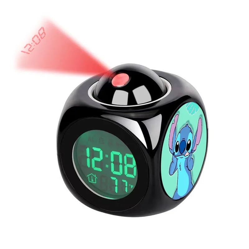 Disney Cartoon Stitch Digital Alarm Clock Lcd Projector Temperature Time Date Projection Display Desk Decoration Timer Kawaii