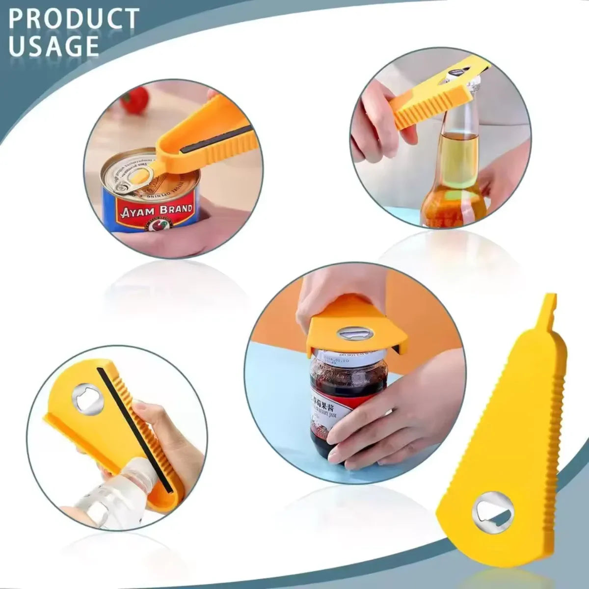 Non-Slip 4-in-1 Bottle Can Opener, Effortlessly Opens Stubborn Kitchen Essential Multifunctional Bottle Opener for Jars Beer Cap