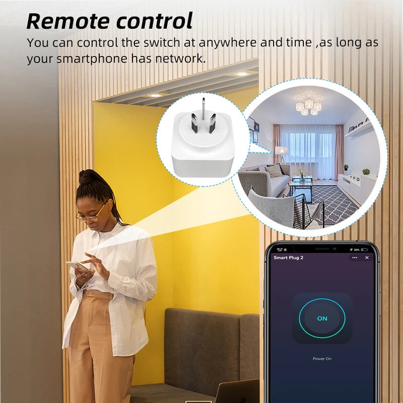 AU New Zealand Plug Tuya Smart WiFi 16A  APP Monitor Power Consumption Timing Remote Control ON OFF Works with Google Home Alexa