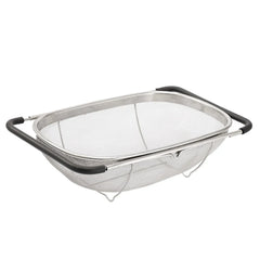 Kitchen Supply Over The Sink Deep Well Oval Stainless Steel Colander Fine Mesh W/ Extendable Handle