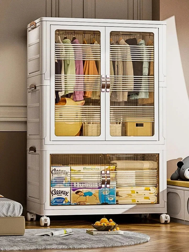 Baby’s Bedroom Closets Wardrobe Clothes Folding Bins Transparent Visual Cabinets Stable Load-bearing Clothes Organizer Rack