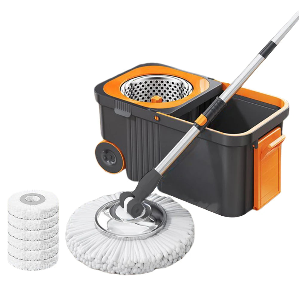 Spin Mop Bucket with 6 Extra Refills Heads Extended Handle Floor Cleaner Household Cleaning Automatic Spin Mop for Home Cleaning