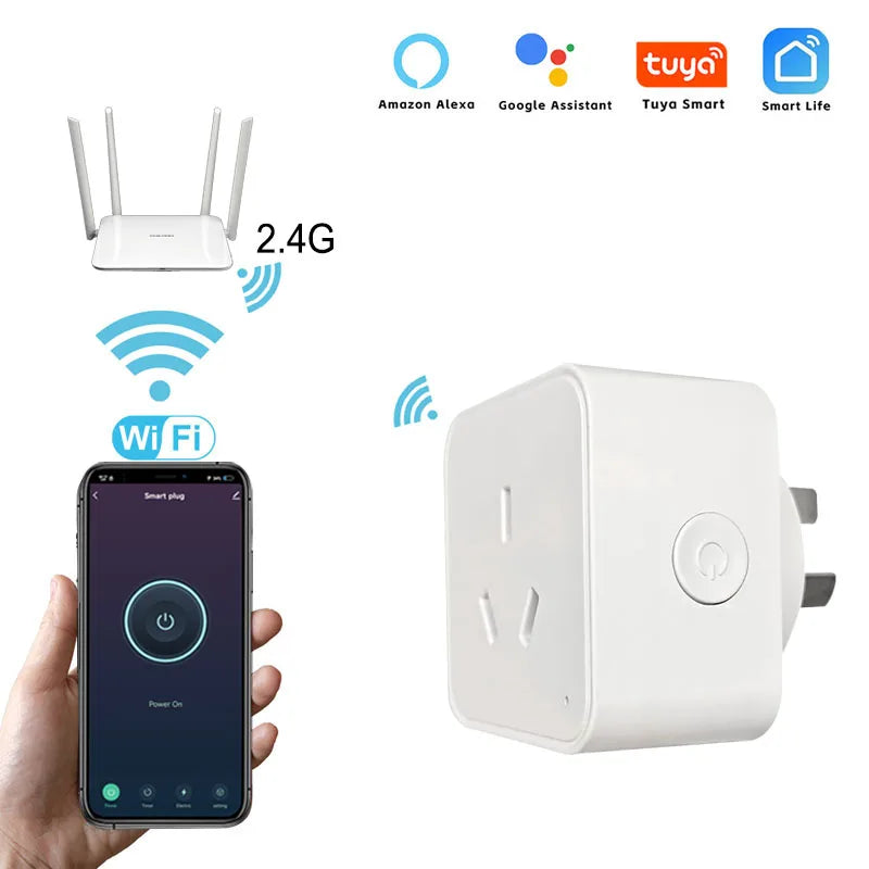 AU New Zealand Plug Tuya Smart WiFi 16A  APP Monitor Power Consumption Timing Remote Control ON OFF Works with Google Home Alexa