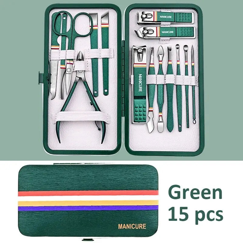 6-9 Pcs Manicure Set With Leather Case Professional Foot And Face Care Tool Kits Stainless Steel Nail Clipper Sets Gift