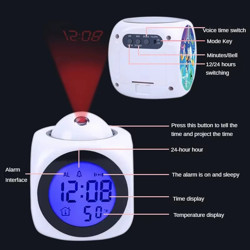 Disney Cartoon Stitch Digital Alarm Clock Lcd Projector Temperature Time Date Projection Display Desk Decoration Timer Kawaii