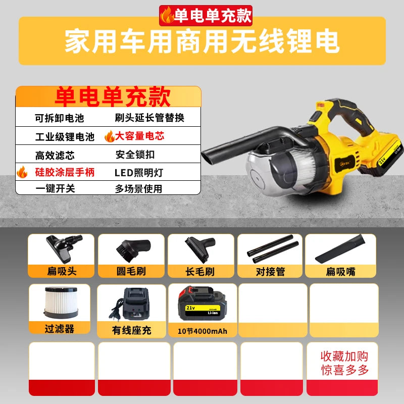HTT wireless charging portable car handheld vacuum cleaner large suction pet cat fur bed dust removal