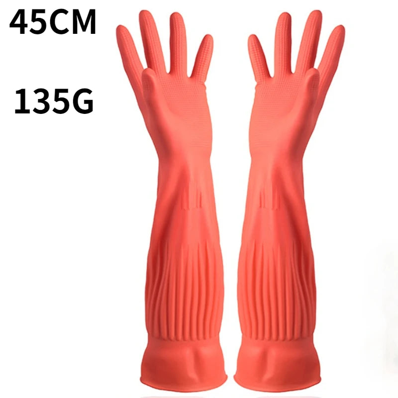 1Pair Lengthen Dishwashing Cleaning Gloves  Silicone Rubber Dish Washing Glove for Household Scrubber Kitchen Clean Tool