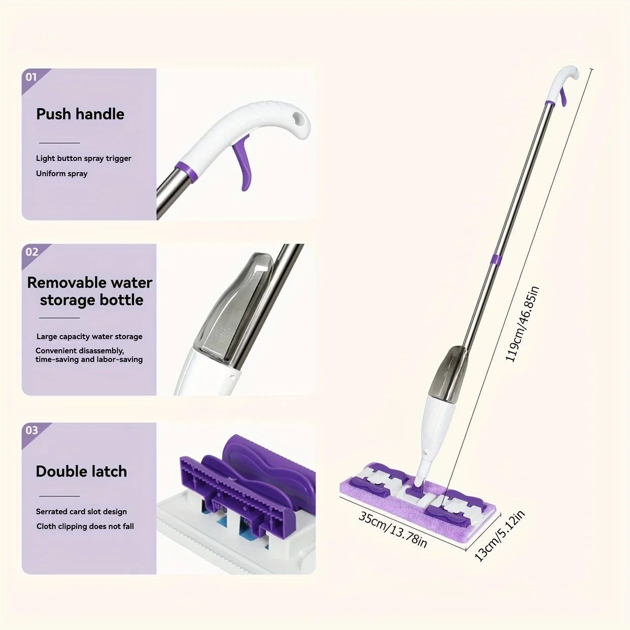 Upgrade Spray Mop Long Handle Adjustable 360° Rotating Microfiber Pads Dry&Wet Dual-use Flat Mop for Home Office Floor Cleaning