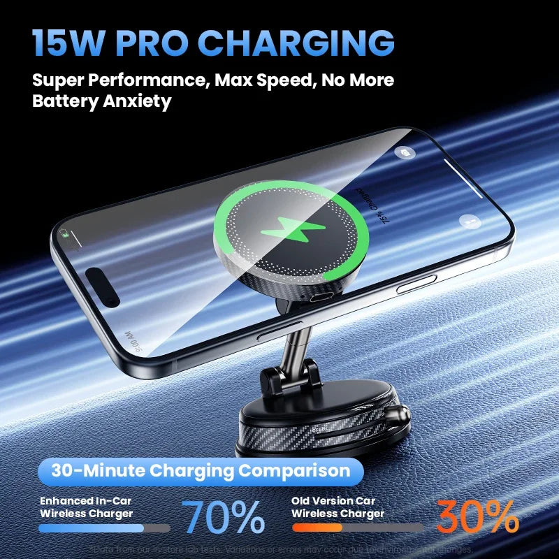 Magnetic Wireless Car Charger Mount Vacuum Suction Cup Phone Holder Stand For iPhone 17 16 15 14 13 12 Pro Max Fast Charging