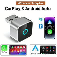 2 in 1 Wireless CarPlay Android Auto Adapter Smart USB Dongle Auto Connect Plug & Play for iPhone and Android Factory Wired Cars