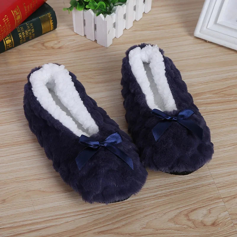 Home House Slipper Women Winter Warm Plush Thick Heart Love None Grip Soft Cute Funny Indoor Female Fluffy Floor Shoe Flat Fuzzy