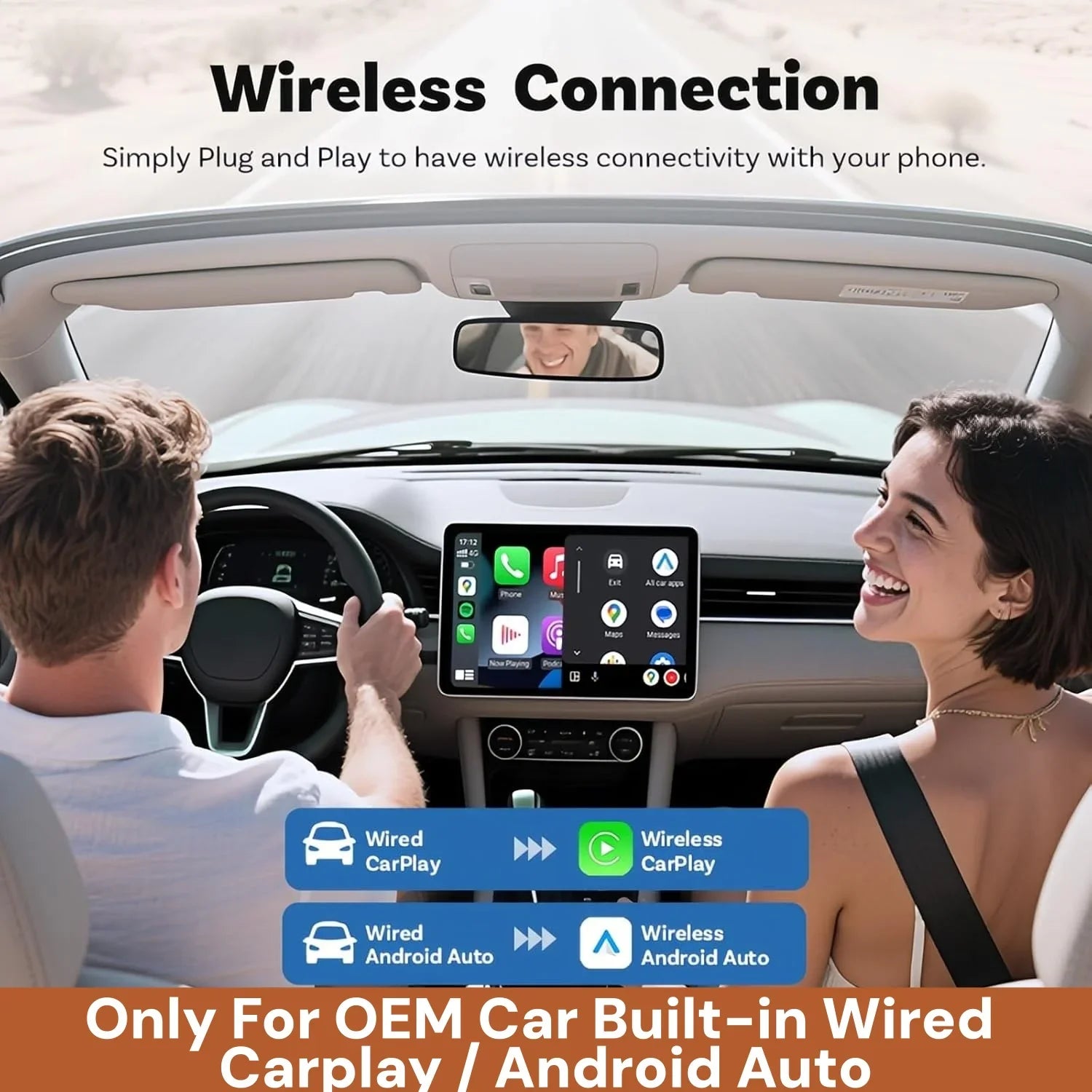 2 in 1 Wireless CarPlay Android Auto Adapter Smart USB Dongle Auto Connect Plug & Play for iPhone and Android Factory Wired Cars
