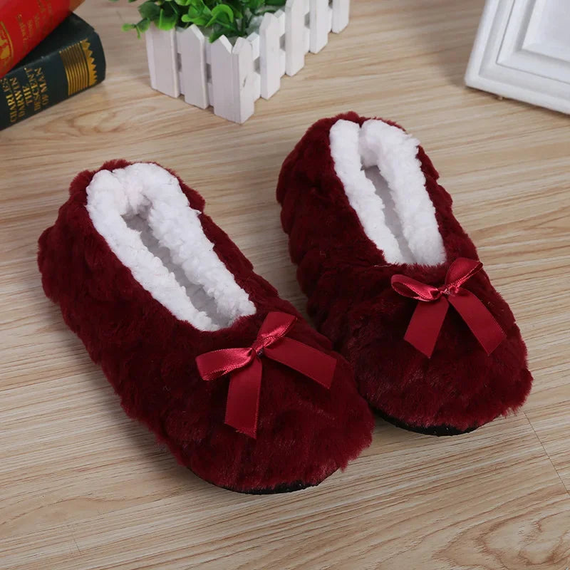 Home House Slipper Women Winter Warm Plush Thick Heart Love None Grip Soft Cute Funny Indoor Female Fluffy Floor Shoe Flat Fuzzy