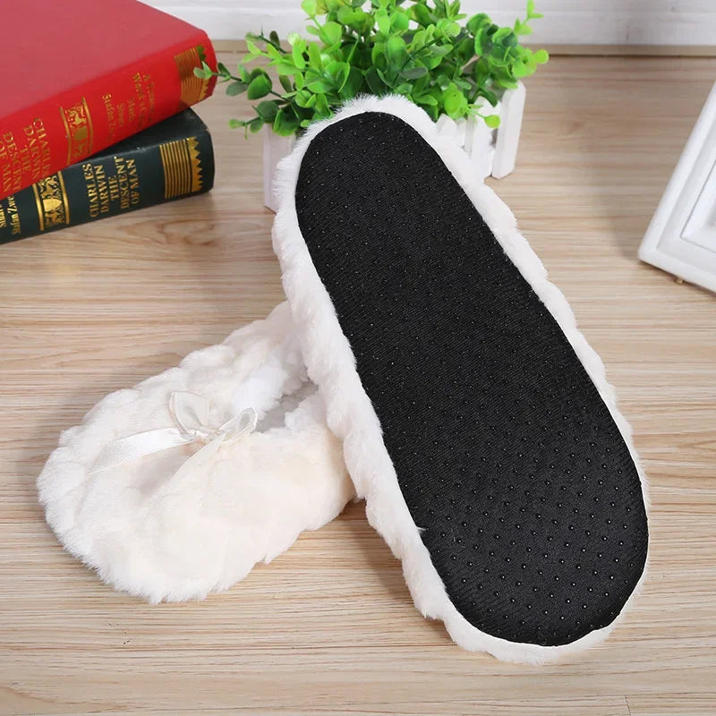 Home House Slipper Women Winter Warm Plush Thick Heart Love None Grip Soft Cute Funny Indoor Female Fluffy Floor Shoe Flat Fuzzy