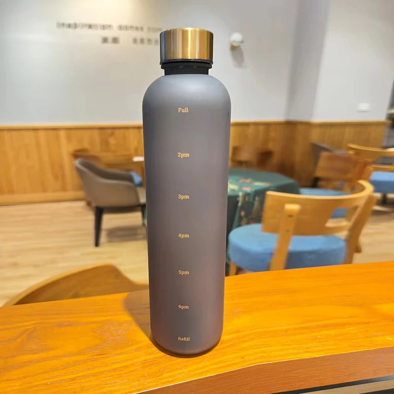 1L Water Bottle With Time Marker Motivational Reusable Fitness Sports Outdoors Travel Leakproof Free Frosted Plastic