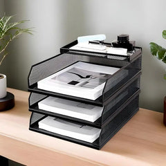 Desk Trays Metal Mesh Stackable File Desktop Organizer Document Holder Stackable Storage Rack For Students Notebook Book Drawer