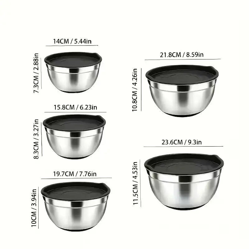 5pcs Set Stainless Steel Mixing Bowl with Lid - Rust-Resistant, Non-Slip Base, for Baking and Cooking, Kitchen Essentials