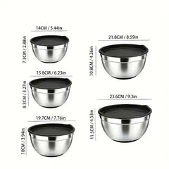 5pcs Set Stainless Steel Mixing Bowl with Lid - Rust-Resistant, Non-Slip Base, for Baking and Cooking, Kitchen Essentials