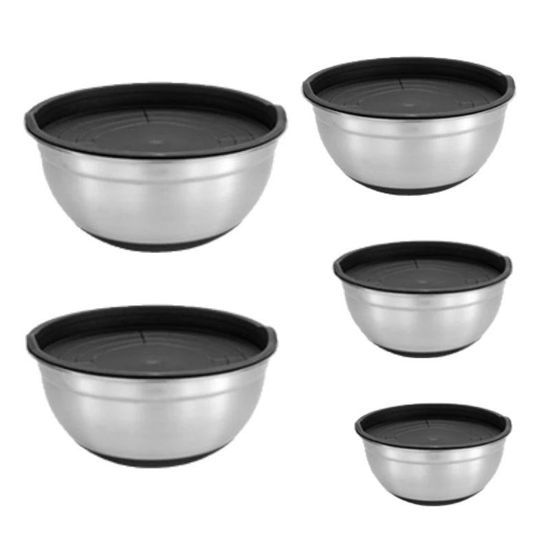 5pcs Set Stainless Steel Mixing Bowl with Lid - Rust-Resistant, Non-Slip Base, for Baking and Cooking, Kitchen Essentials