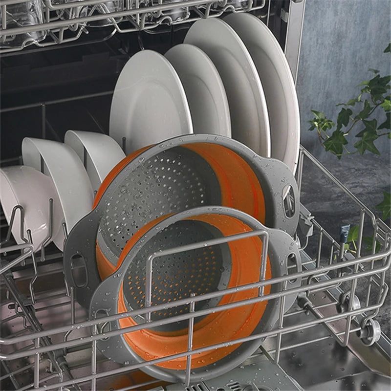 Drain Basket Silicone Vegetable Fruits Washing Drain Basket Folding Colander Strainer Collapsible Drainer Kitchen Tool Acetamide