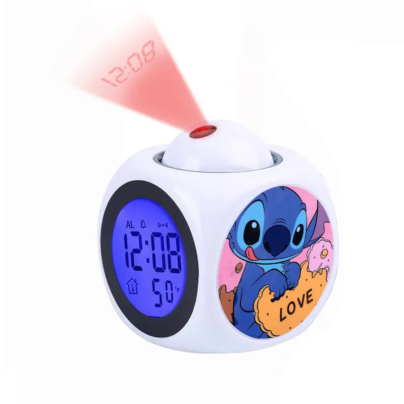 Disney Cartoon Stitch Digital Alarm Clock Lcd Projector Temperature Time Date Projection Display Desk Decoration Timer Kawaii