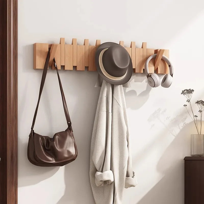 Wooden PianoKey Coat Hanger Rack - NoDrill Wall/Door Mount Entryway Hooks - Creative Wooden Hanging Organizer for Clothes & Keys