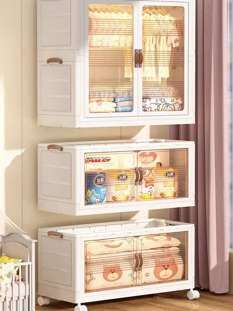 Baby’s Bedroom Closets Wardrobe Clothes Folding Bins Transparent Visual Cabinets Stable Load-bearing Clothes Organizer Rack