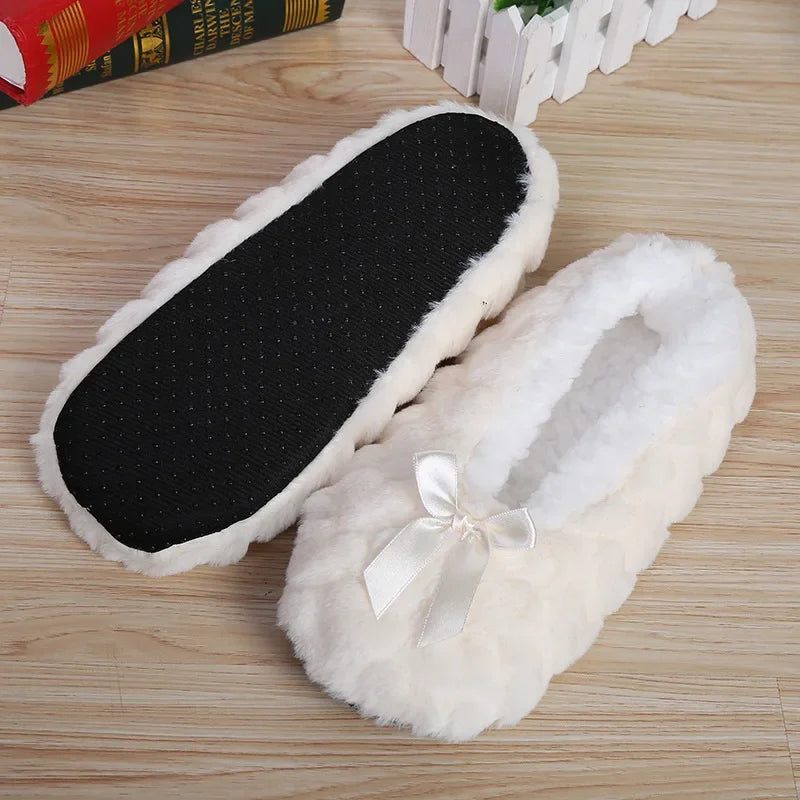 Home House Slipper Women Winter Warm Plush Thick Heart Love None Grip Soft Cute Funny Indoor Female Fluffy Floor Shoe Flat Fuzzy