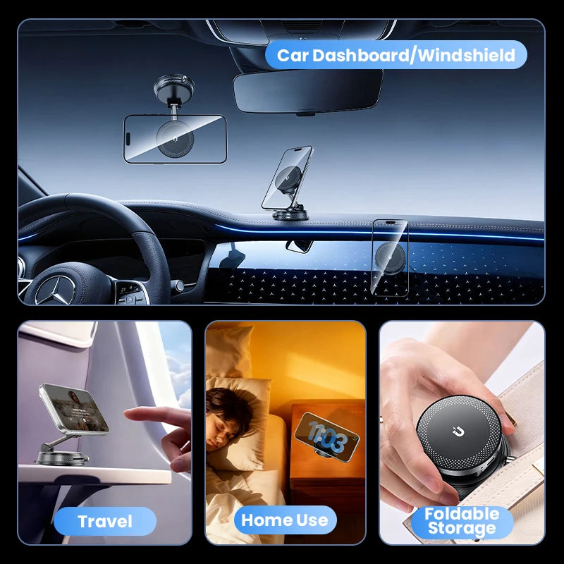Magnetic Wireless Car Charger Mount Vacuum Suction Cup Phone Holder Stand For iPhone 17 16 15 14 13 12 Pro Max Fast Charging