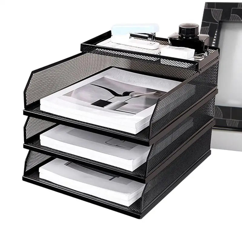 Desk Trays Metal Mesh Stackable File Desktop Organizer Document Holder Stackable Storage Rack For Students Notebook Book Drawer