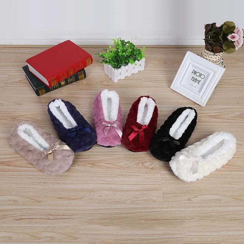 Home House Slipper Women Winter Warm Plush Thick Heart Love None Grip Soft Cute Funny Indoor Female Fluffy Floor Shoe Flat Fuzzy