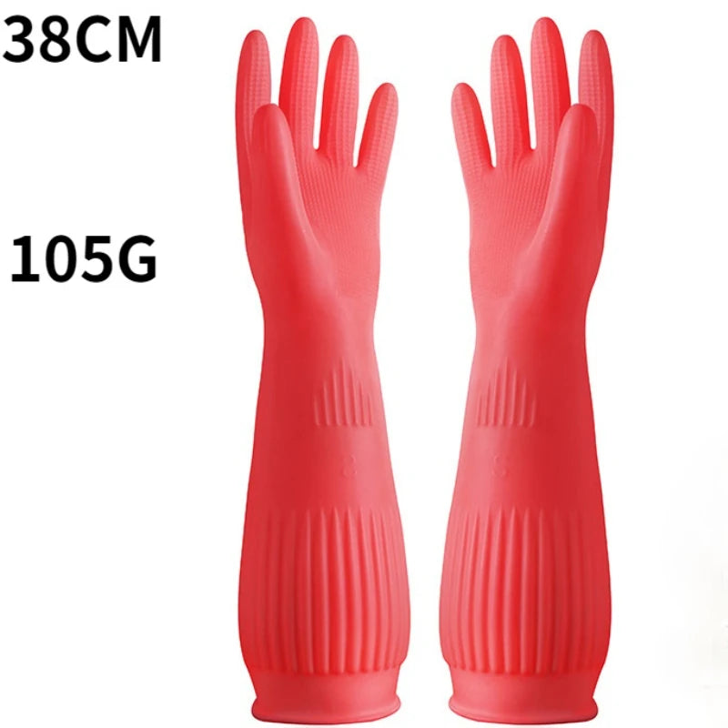1Pair Lengthen Dishwashing Cleaning Gloves  Silicone Rubber Dish Washing Glove for Household Scrubber Kitchen Clean Tool