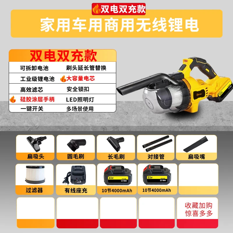 HTT wireless charging portable car handheld vacuum cleaner large suction pet cat fur bed dust removal