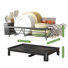 Large Anti-Rust Dish Drying Rack – Multifunctional Kitchen Counter Rack with Cutlery, Cup Holders & Drainboard