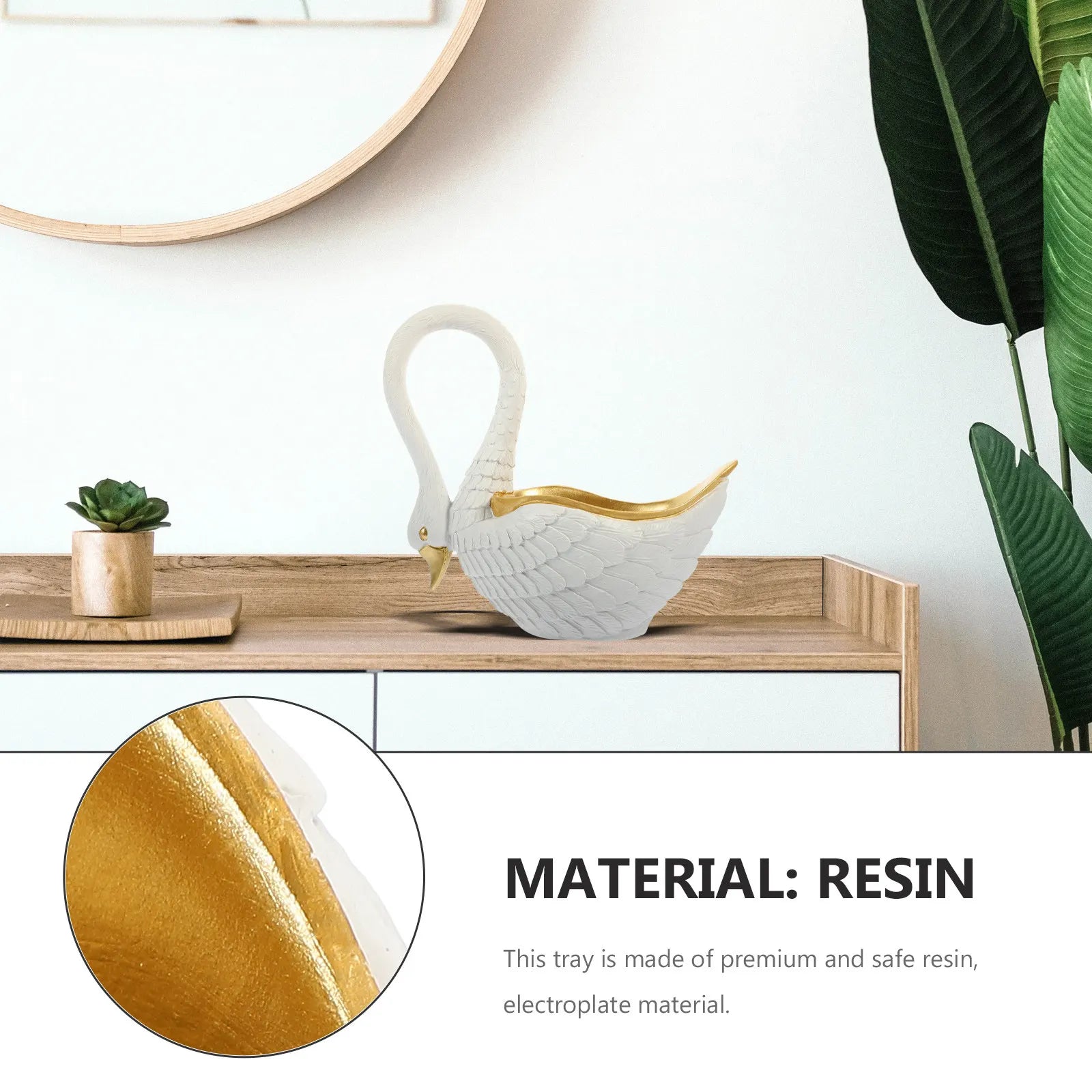 Resin Swan Key Jewelry Holder Storage Tray Decorative Trinket Dish Ring Plate Desktop Organizer Trinket Dishes