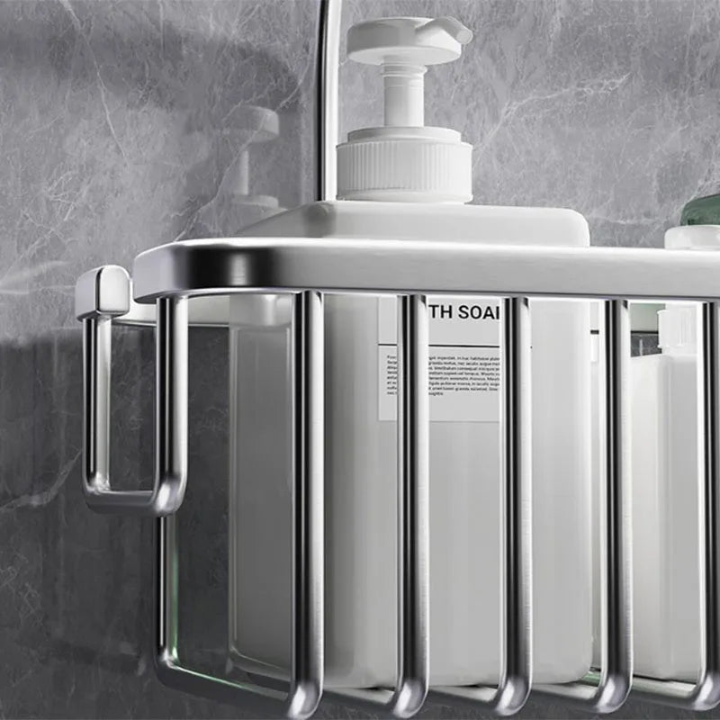 Aerospace aluminium Bathroom Shower Rack Toilet Shower Gel Hanging Basket Storage Rack Shower Room Wall Hanging Corner Shelf