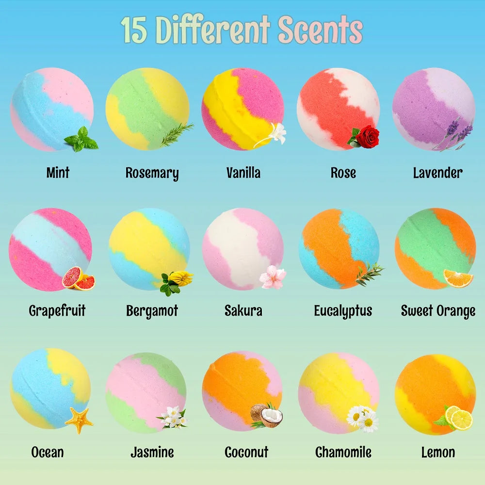 15Pcs/Pack Children Bath Bombs Gift Set Plant Essential Oil Bath Ball Included Toys for Bubble Spa Bath