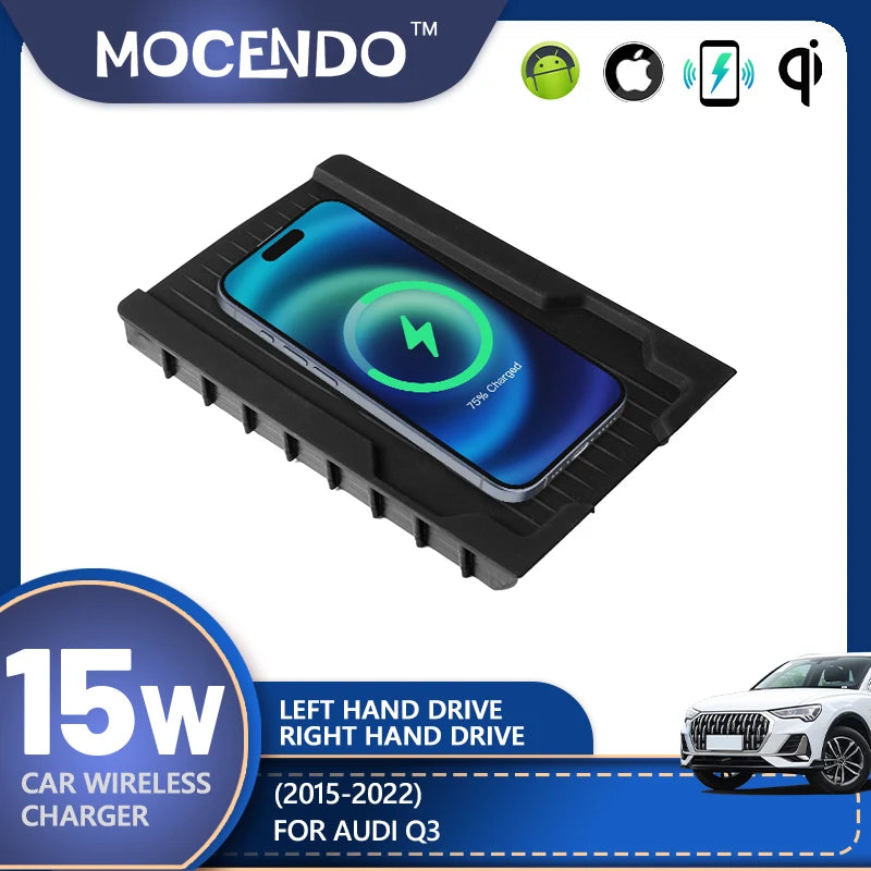 For Audi Q3 Car Wireless Charger 15W Fast Charging Pad Compatible with Android & iPhone Accessories 2015-2022 Models